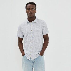 Marine Layer Men's Stretch Selvage Blue Striped Short Sleeve Button Up Size L